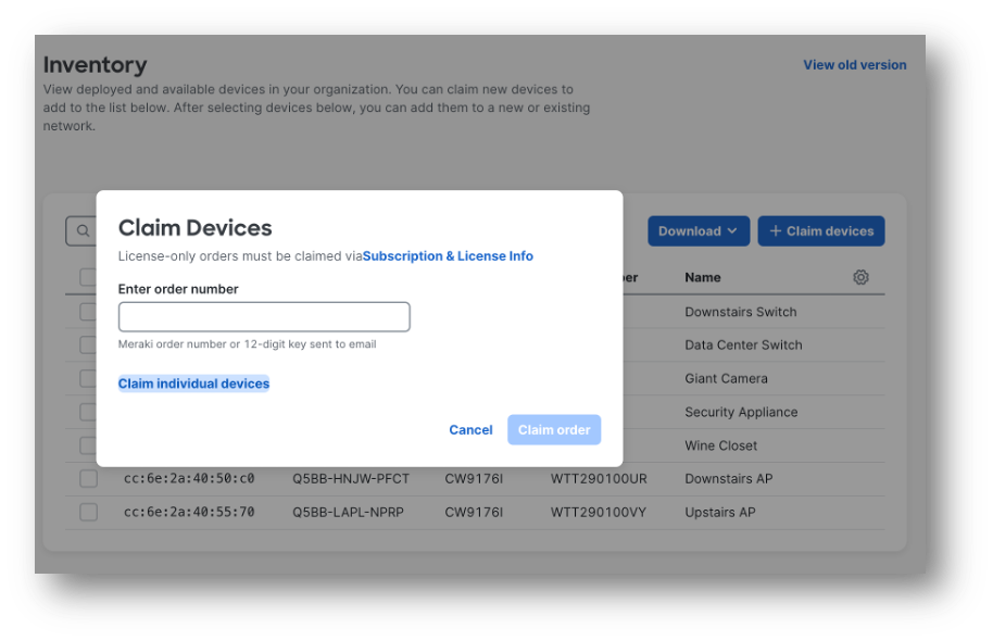 Meraki Dashboard — Claim Devices ด้วย Serial Number