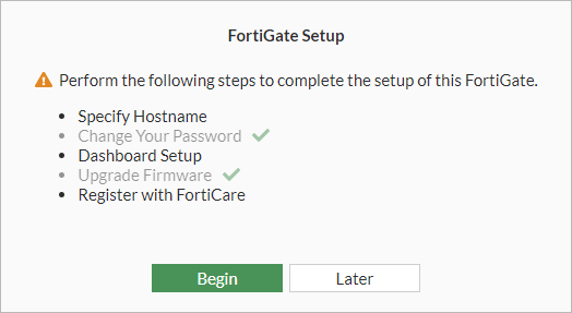 FortiGate Setup Wizard — หน้าแรกให้เปลี่ยนรหัส admin