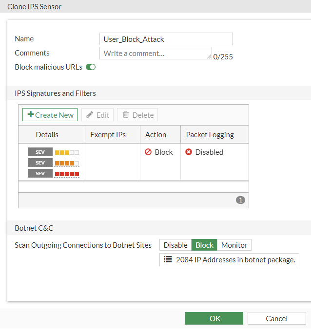 หน้า Security Profiles — ตรวจสอบ Log หลังเปิดใช้ Policy