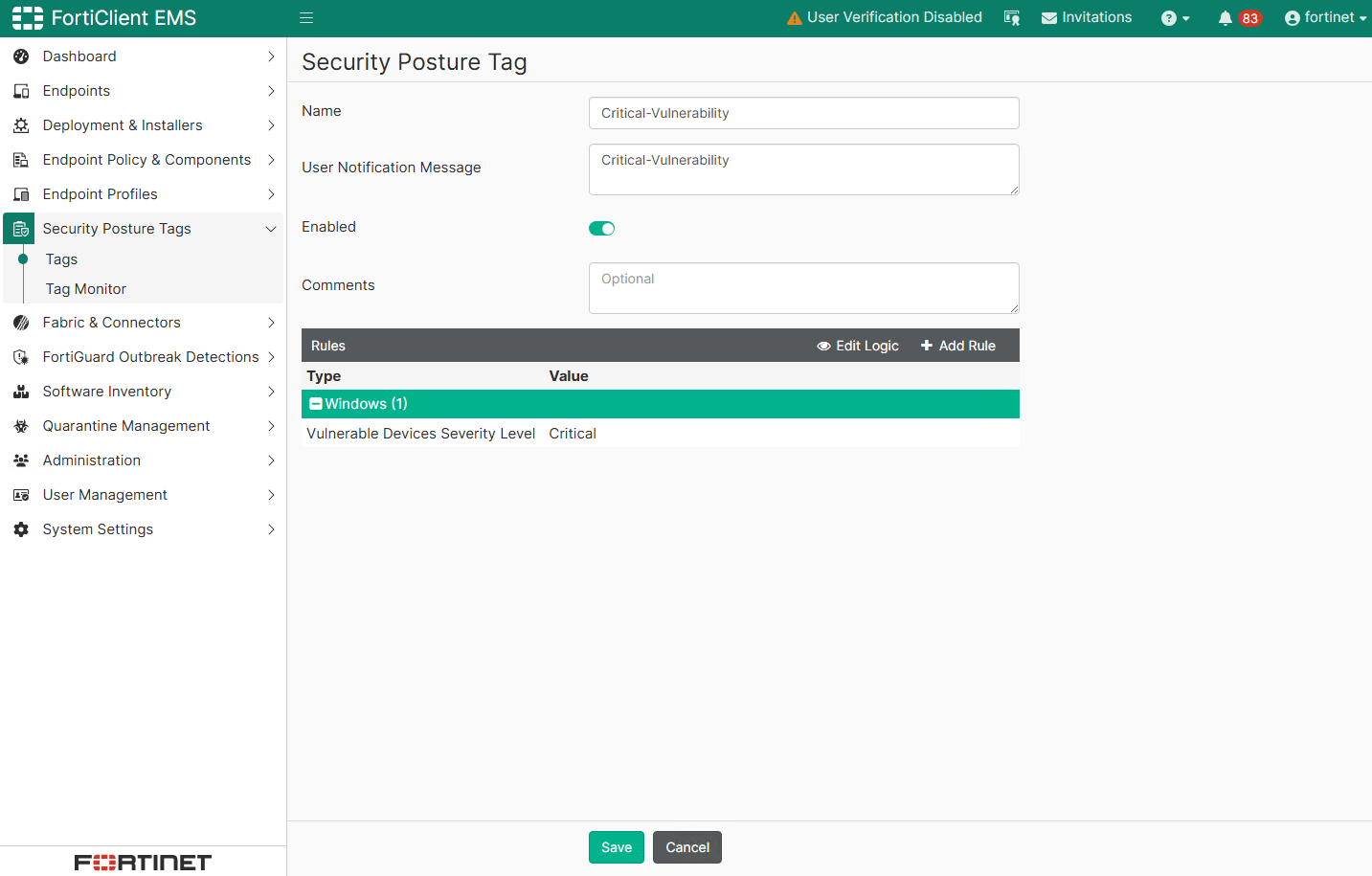 ตัวอย่างการตั้ง Security Posture tag บน FortiClient EMS
