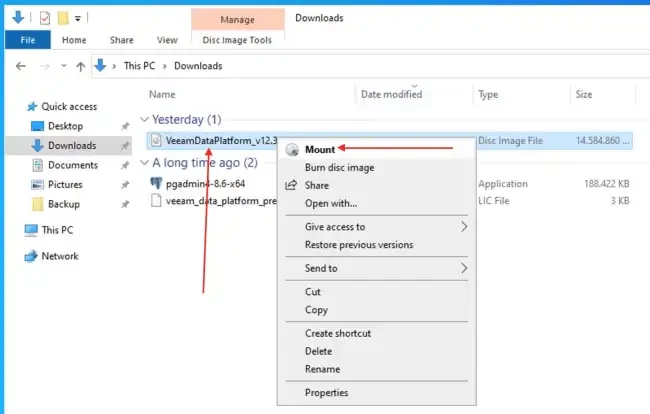 Mount ISO สำหรับติดตั้ง Veeam Backup & Replication 12