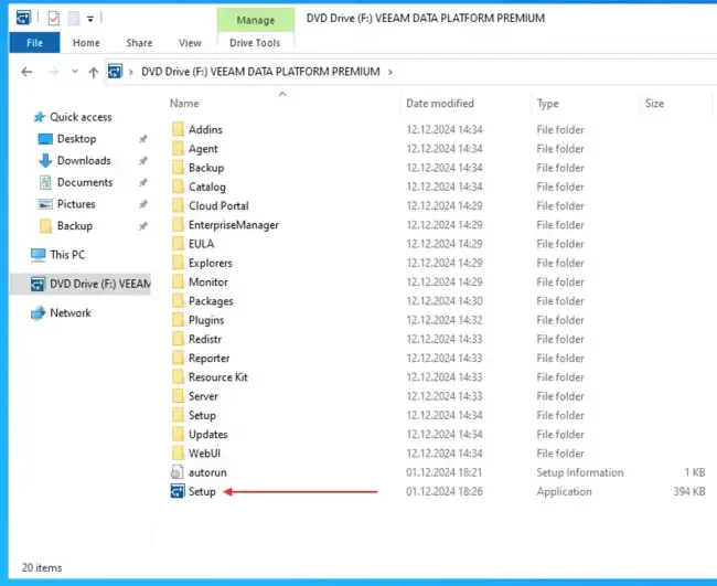 Setup.exe ใน ISO ของ Veeam Backup & Replication 12