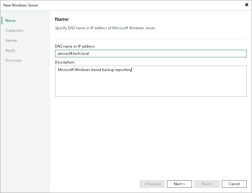Add Server Wizard — ระบุชื่อ DNS หรือ IP ของ vCenter Server