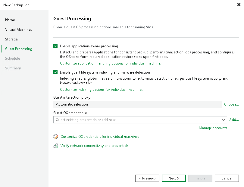 Guest Processing — ใส่ Guest OS Credentials และเปิด Application-Aware Processing (VSS)